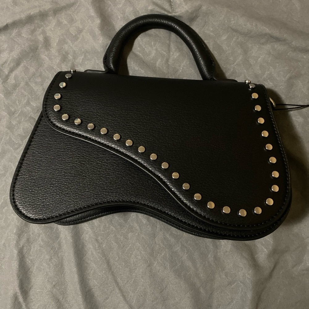 BCBGeneration Elegant Black Studded Handbag with removable shoulder strap